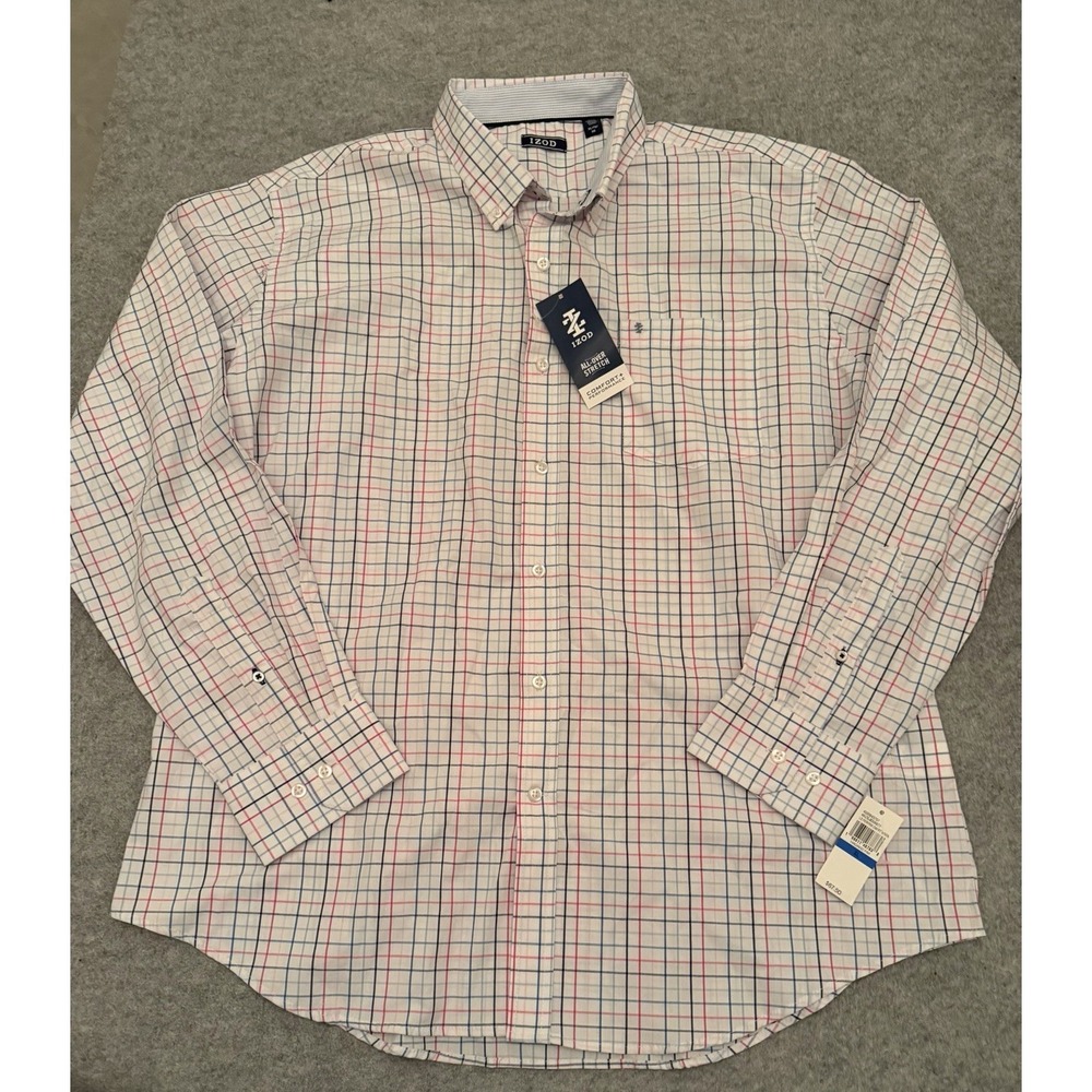 IZOD Men's Plaid Comfort Performance All-Over Stretch Button Down Shirt XL NWT